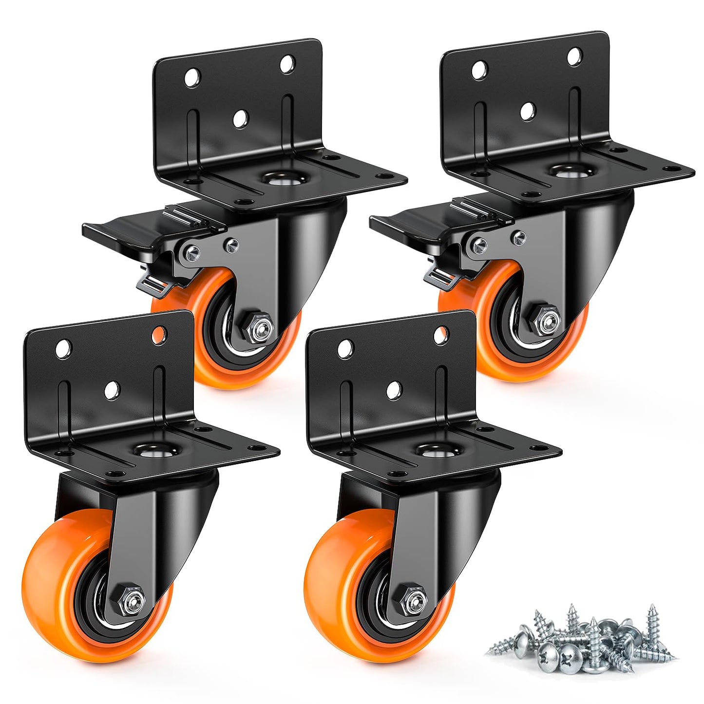 HOLKIE 2 Inch Side Mount Caster Wheels Set of 4,Heavy Duty L-Shaped Bracket Casters with Screws,550 LBS Capacity Dual Locking Swivel Wheels for Coffee Table,Plywood,Workbench,Furniture,Cabinet
