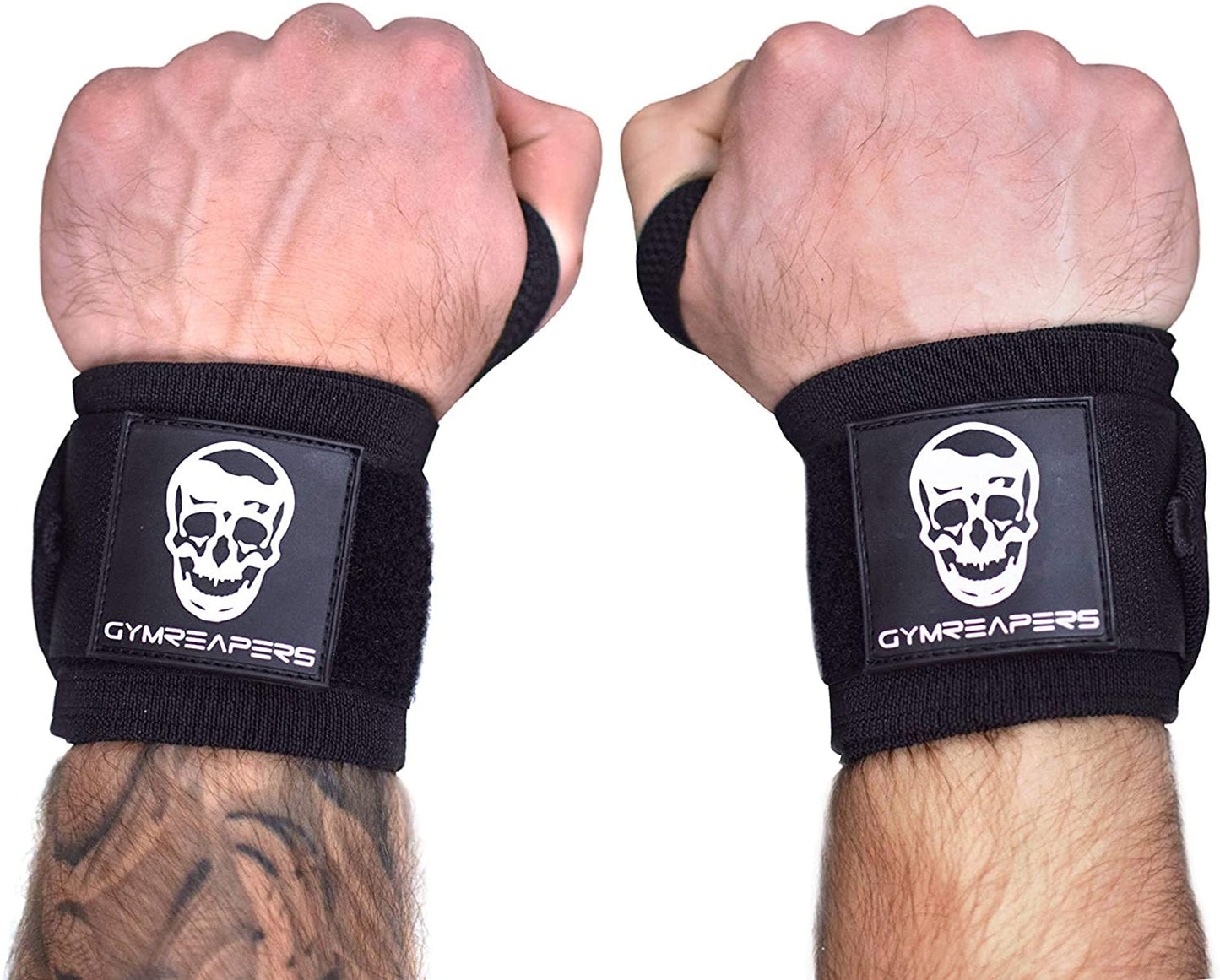 Gymreapers Wrist Wraps Weightlifting - Stiff Heavy Duty 18 inch Wraps With Thick Thumb Loop For Powerlifting, Bodybuilding, Cross Training, & Heavy Presses (Black - 12")