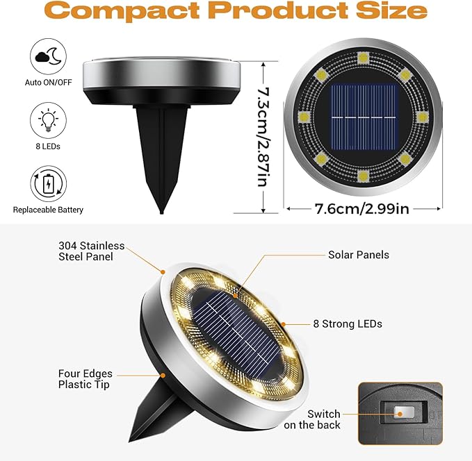 Solar Ground Lights, 18 Pack Flat Solar Light Outdoor Waterproof, Bright LED Solar Disc Lights, 3000K Warm White Landscape Lighting for Outside Yard Garden Pathway Driveway Lawn
