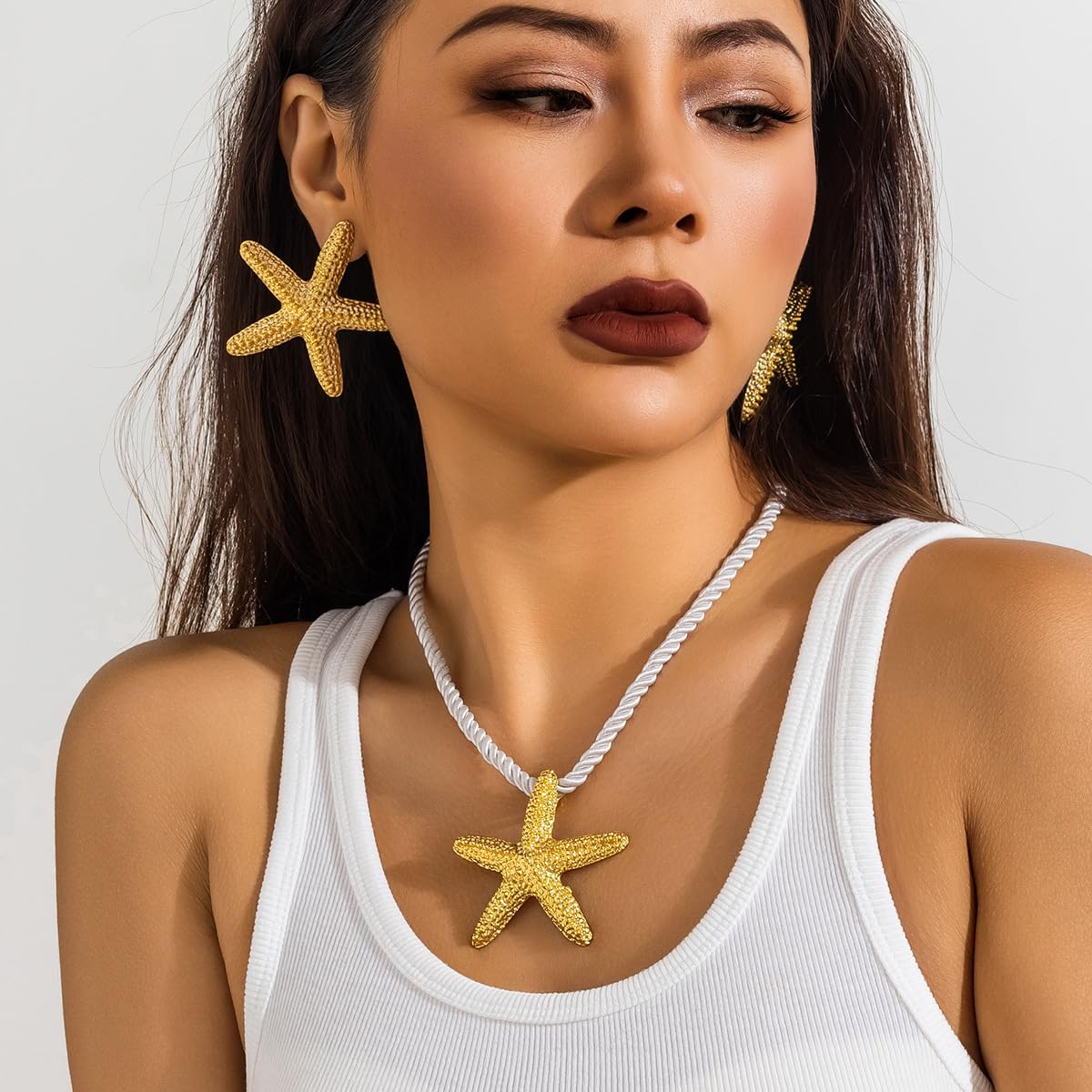 Layered Starfish Necklace Beach Jewelry for Women Seashell Cowrie Puka Shell Necklaces for Women Beach Necklace Turtle Beaded Choker Necklaces Ocean Jewelry (4 - G Set)