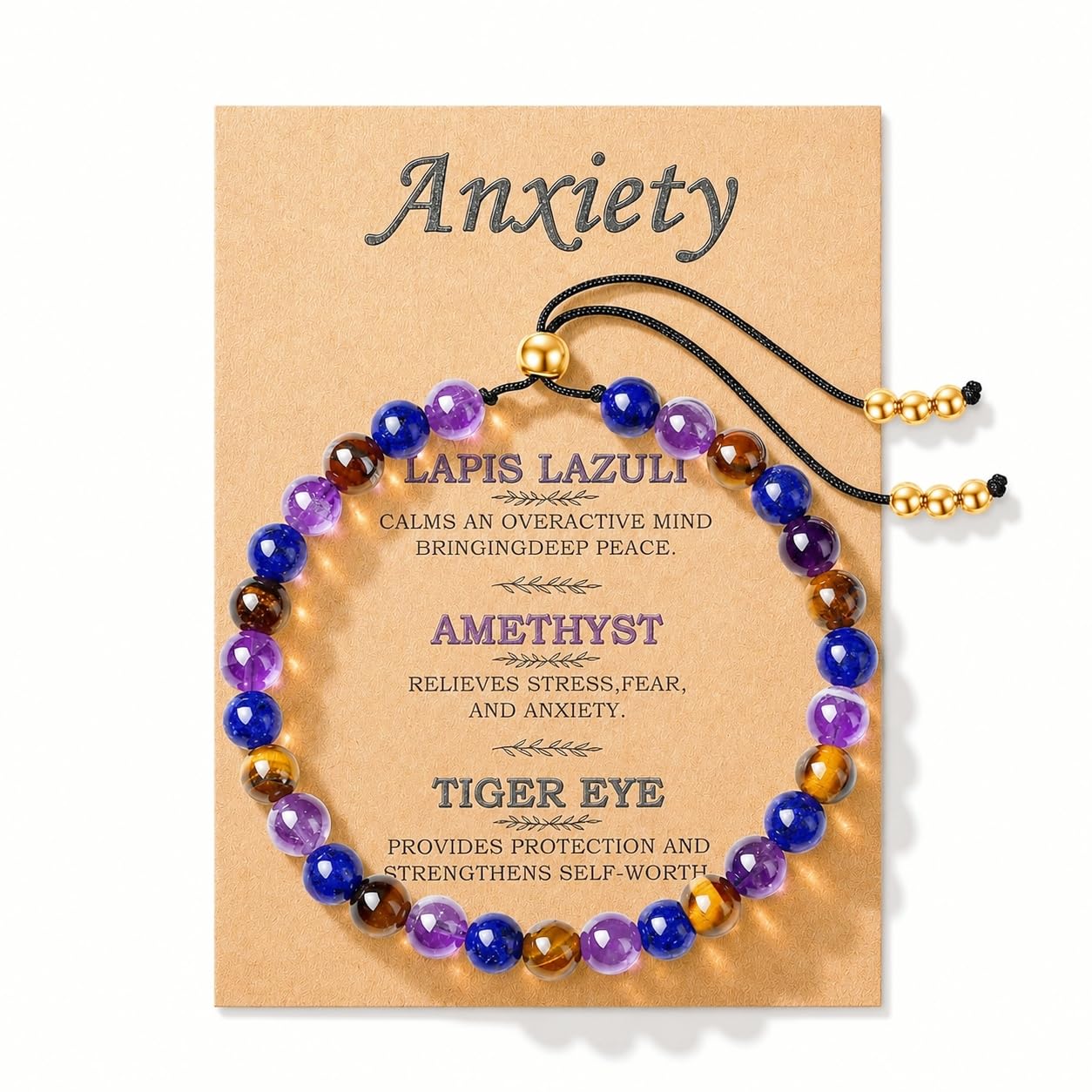 NUKAYAI Anxiety Relief Bracelet Gifts for Women Natural Stress Healing Crystals Lapis Lazuli Tiger Eye Amethyst Bracelet Jewelry Natural Stones