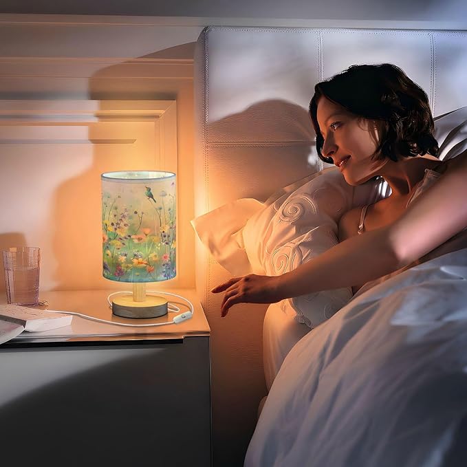 senya Table Lamp for Bedroom Living Room, Dandelions Wildflowers Spring Bedside Lamps with USB Charging Ports Nightstand Light Lamps, Bird 2, E08D23010