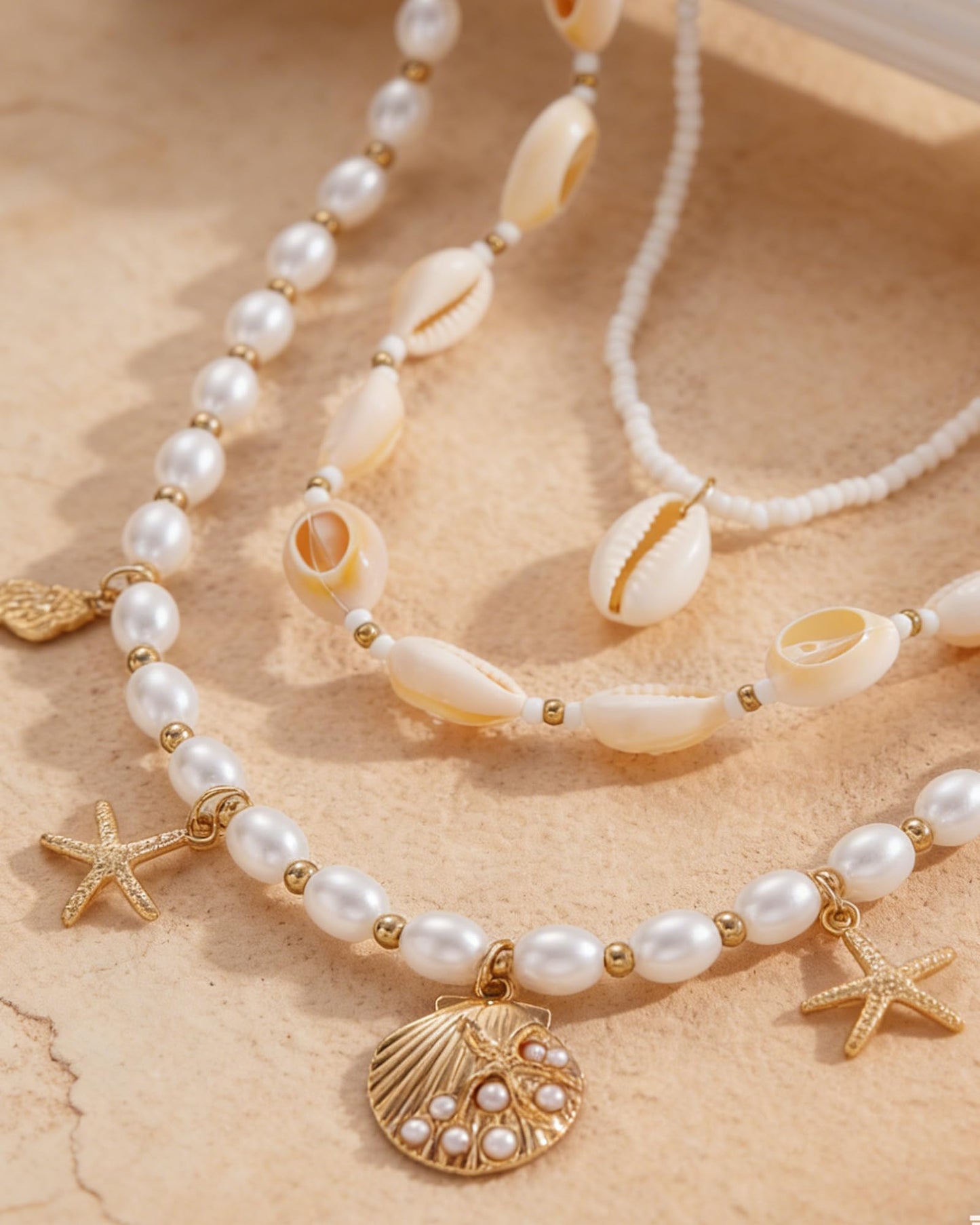Gold Starfish Waist Chain for Women 3Pcs Adjustable Boho Layered Pearl Shell Beaded Belly Body Chain Jewelry for Beach, Summer Festival, Vacation & Boho Accessories
