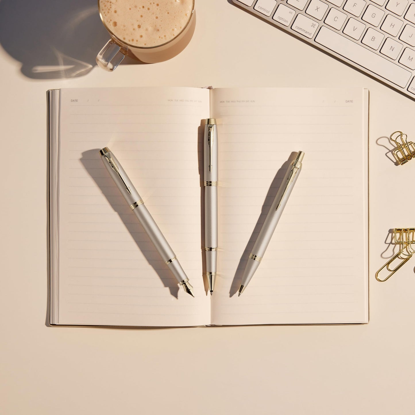 Parker IM Monochrome Ballpoint Pen Champagne Finish Medium Point Blue Ink Includes Gift Box