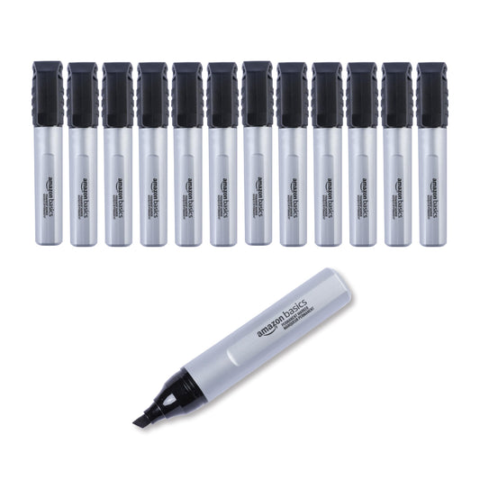 Amazon Basics Large Chisel Tip Permanent Markers, Quick Drying, Fade Resistant, Black, 12-Pack