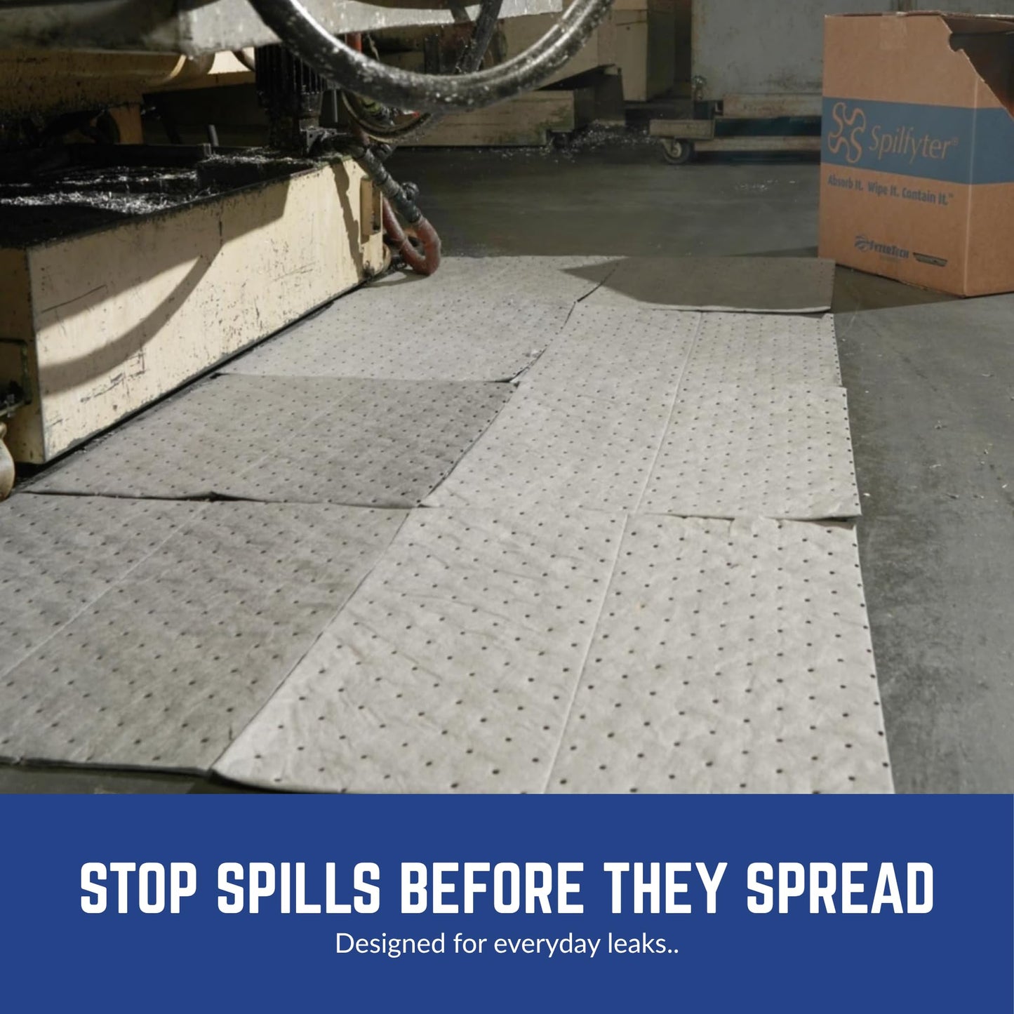 Spilfyter Universal Light Duty Absorbent Pads for Quick Tasks | 16" x 18", Single Ply | 200 Count | Fast Cleanup for Small Spills | SFG-70