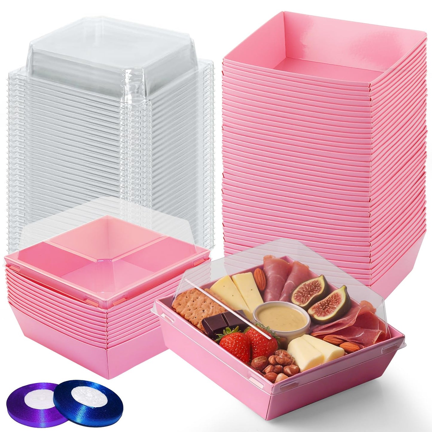 IFUCTYE 50-Pack Disposable Charcuterie Boxes with Clear Lids - 4 Inch To Go Paper Mini Charcuterie Box for Charcuterie, Fruits & Desserts | Gift-Ready Food Presentation Boxes