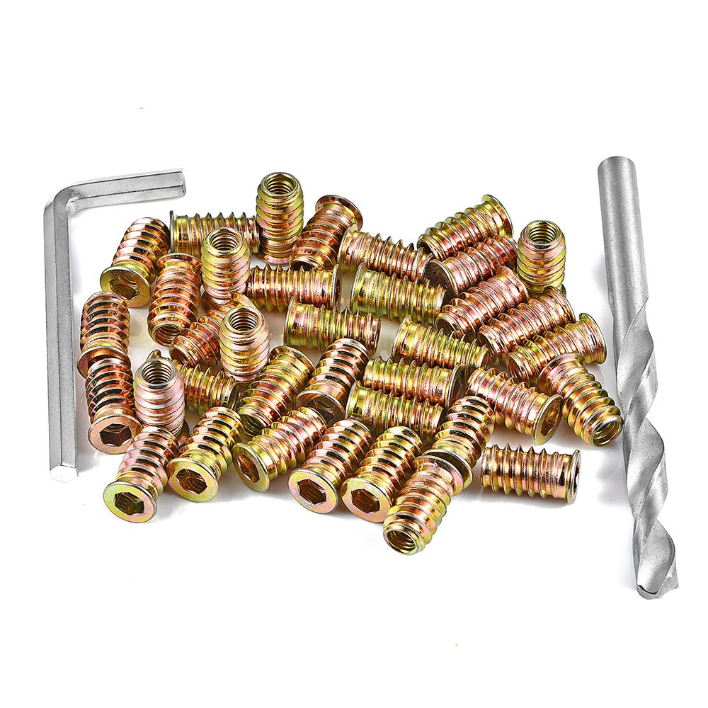 PGMJ 200 Pcs Threaded Inserts for Wood - Metal Screws Assortment Hex Socket Drive 1/4 "- 20 Nut Inserts, Bolt Fastener Connector Wood Embellishments for Furniture (1/4"-20x20mm)