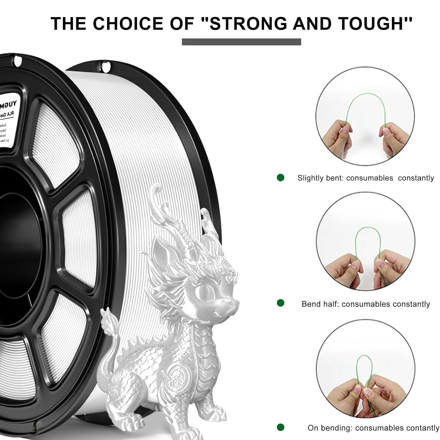 YUGMCOCE Silk PLA Filament 1.75mm,3D Printer Filament with a Metallic Glossy Finish, Dimensional Accuracy +/- 0.02 mm, 1kg Spool(2.2lbs) Fits for Most FDM 3D (A-Silk White Pla)