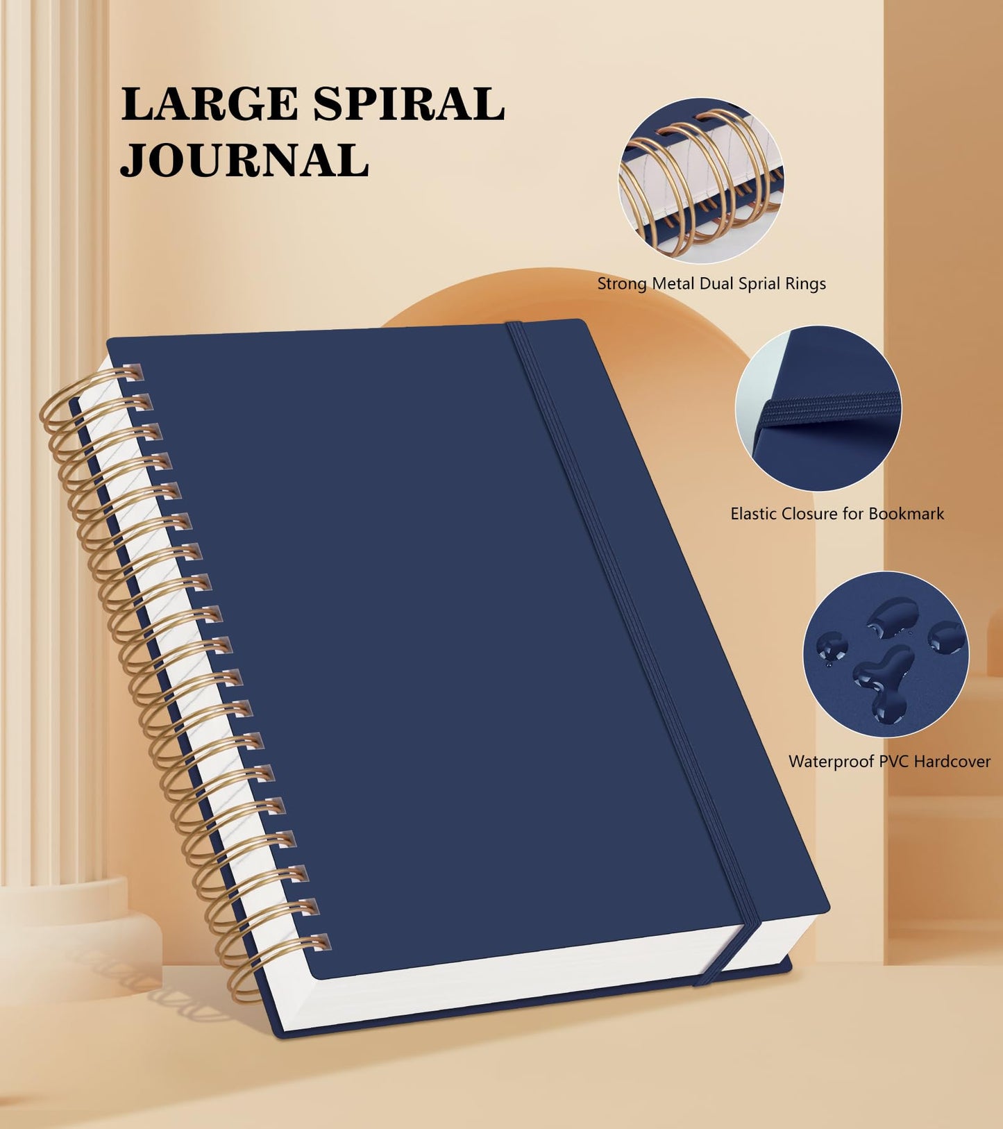 Spiral Notebook Journal, 360 Pages College Ruled Notebooks, Lined Thick Journals for Women Men,B5 Big Spiral Notebooks with 100GSM Paper, Spiral Bound Journal for Writing Work School Blue 7.6"×10"