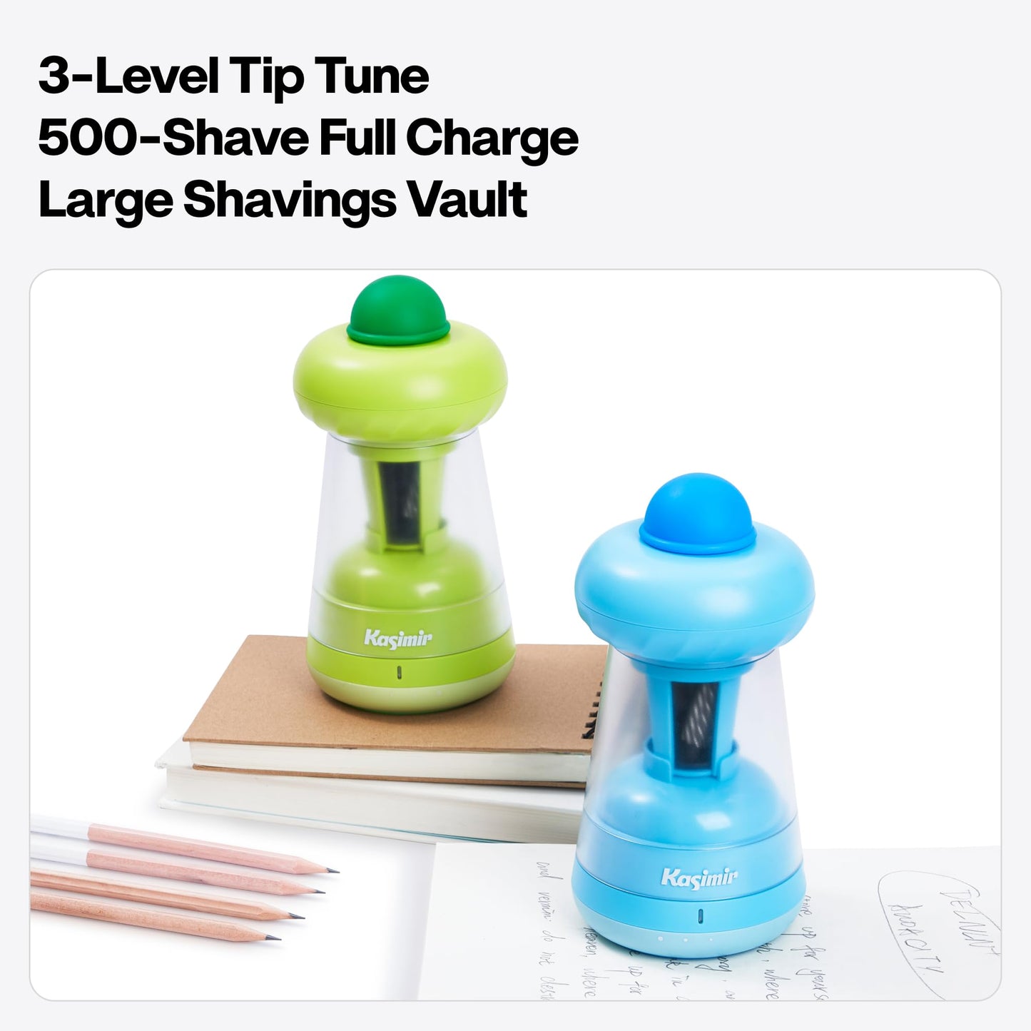 Kasimir Fully Automatic Pencil Sharpener - Electric Pencil Sharpeners for Classroom Home School Supplies Heavy Duty Auto Stop - Green