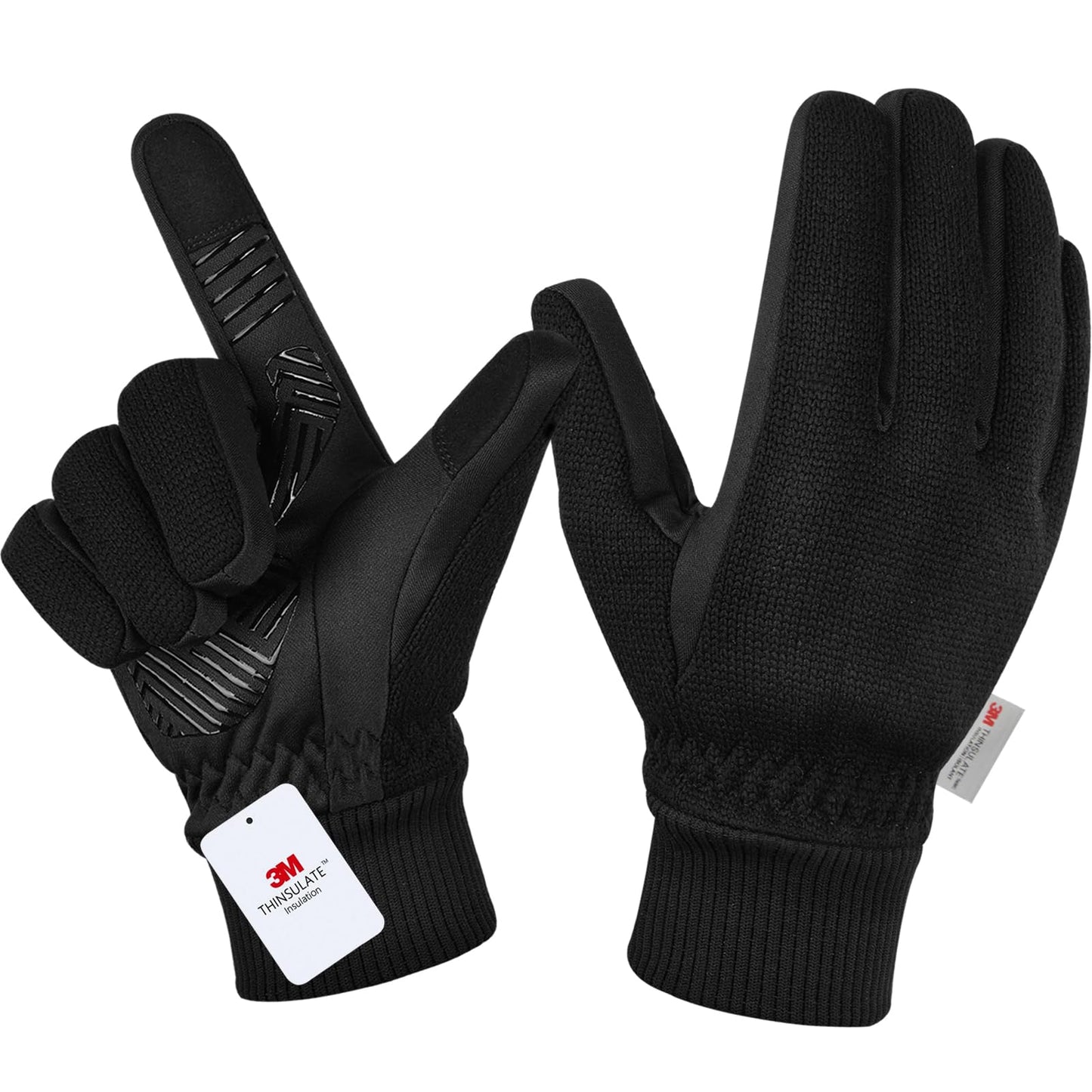 MOREOK Winter Gloves for Men/Women -10°F 3M Thinsulate Warm Touch Screen Snow Ski Bicycle Bike Gloves for Driving/Cycling/Running/Hiking-Black-L