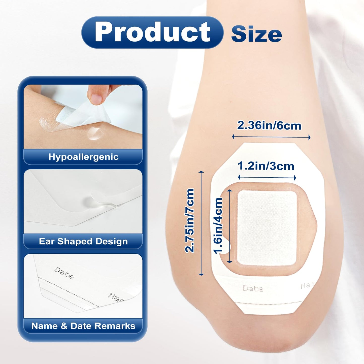 Ceeport Transparent Film Dressing with Pad 50 Pack,2.36"x2.75" Waterproof Bandages Adhesive Patches, Wound Cover Patches for Post Surgical, IV Shield, Tattoo Aftercare Bandage