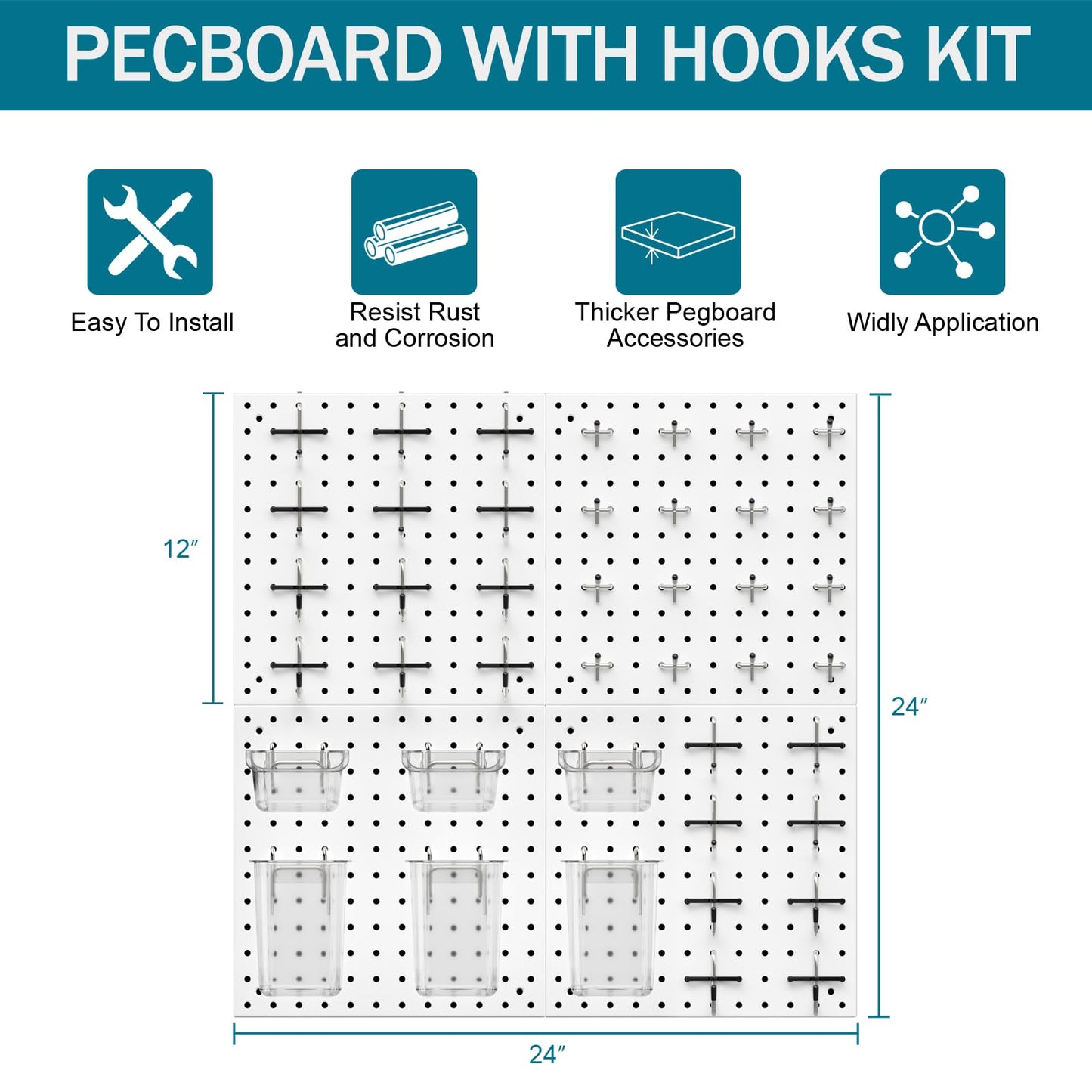 Daanxw Peg Board Kit, Includes Pegboard and Accessories,with Hooks and Bins,Peg Board Wall Organizer for Office,Ornaments Display,Crafts Organization (66, White)