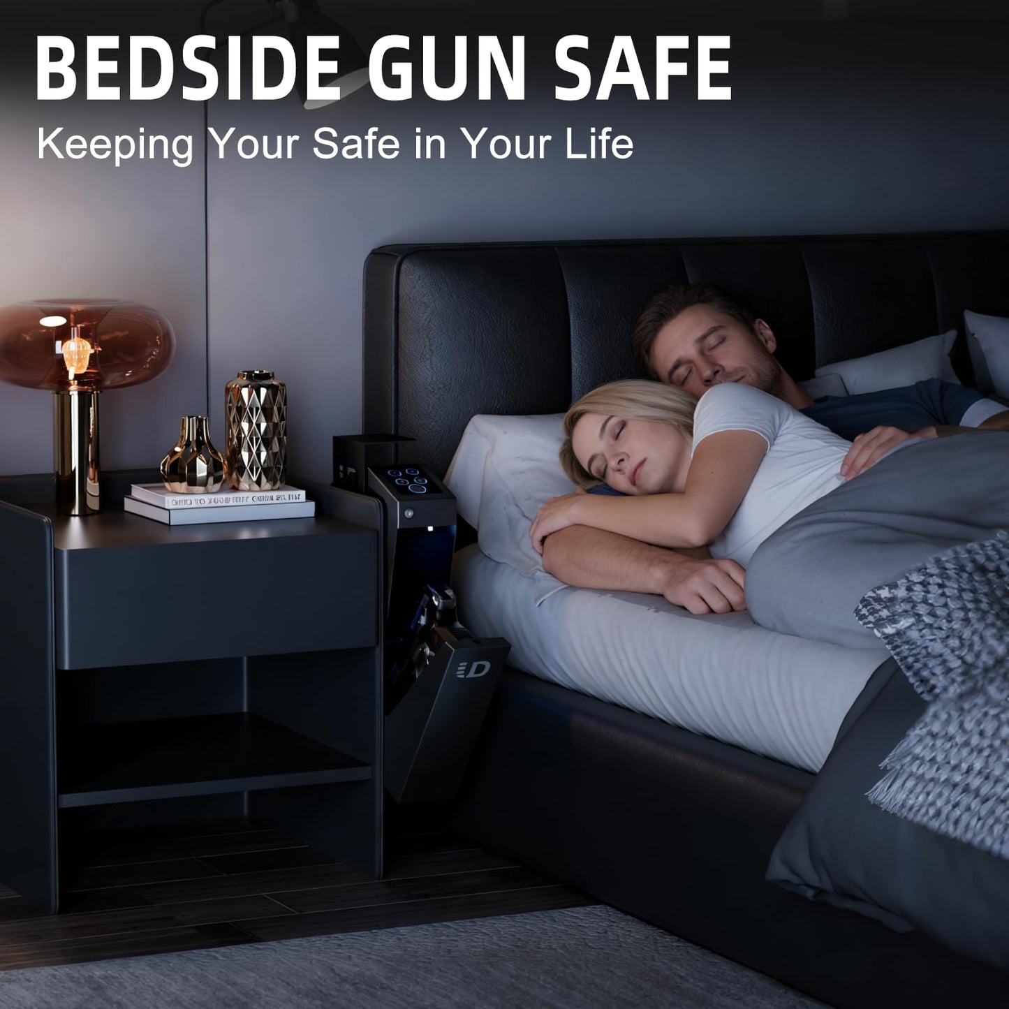 Urban Deco Gun Safe for Handgun Drop Down,Quick Access Pistol Safe Mounted Single Biometric Safes For Nightstand, Desk, Bedside,Vehicle Handgun Safe Auto Open - With Fingerprint, Pin Code, Key Access