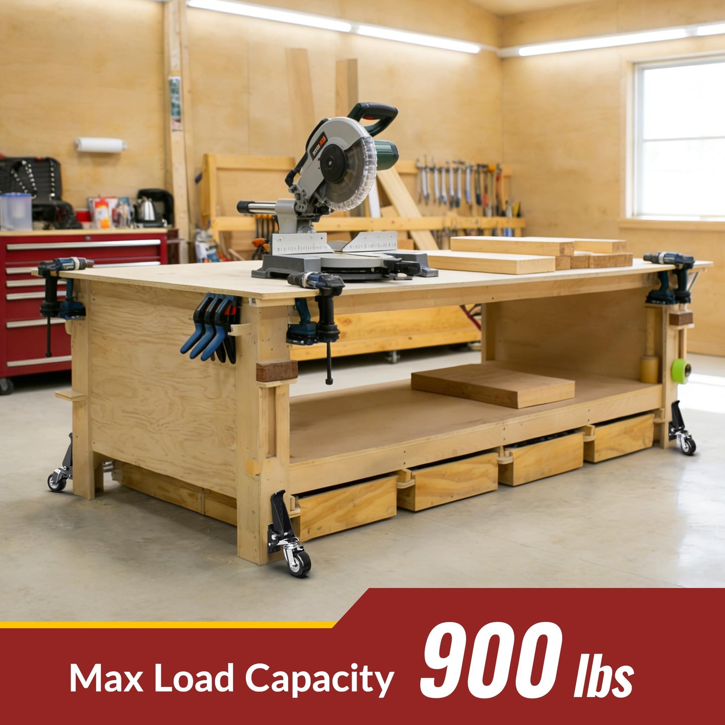 HOLKIE Retractable Casters Heavy Duty Casters with Lifting and Lowering Function Maximum Load of 900 lbs (4 casters) for Workbenches or Other Equipment