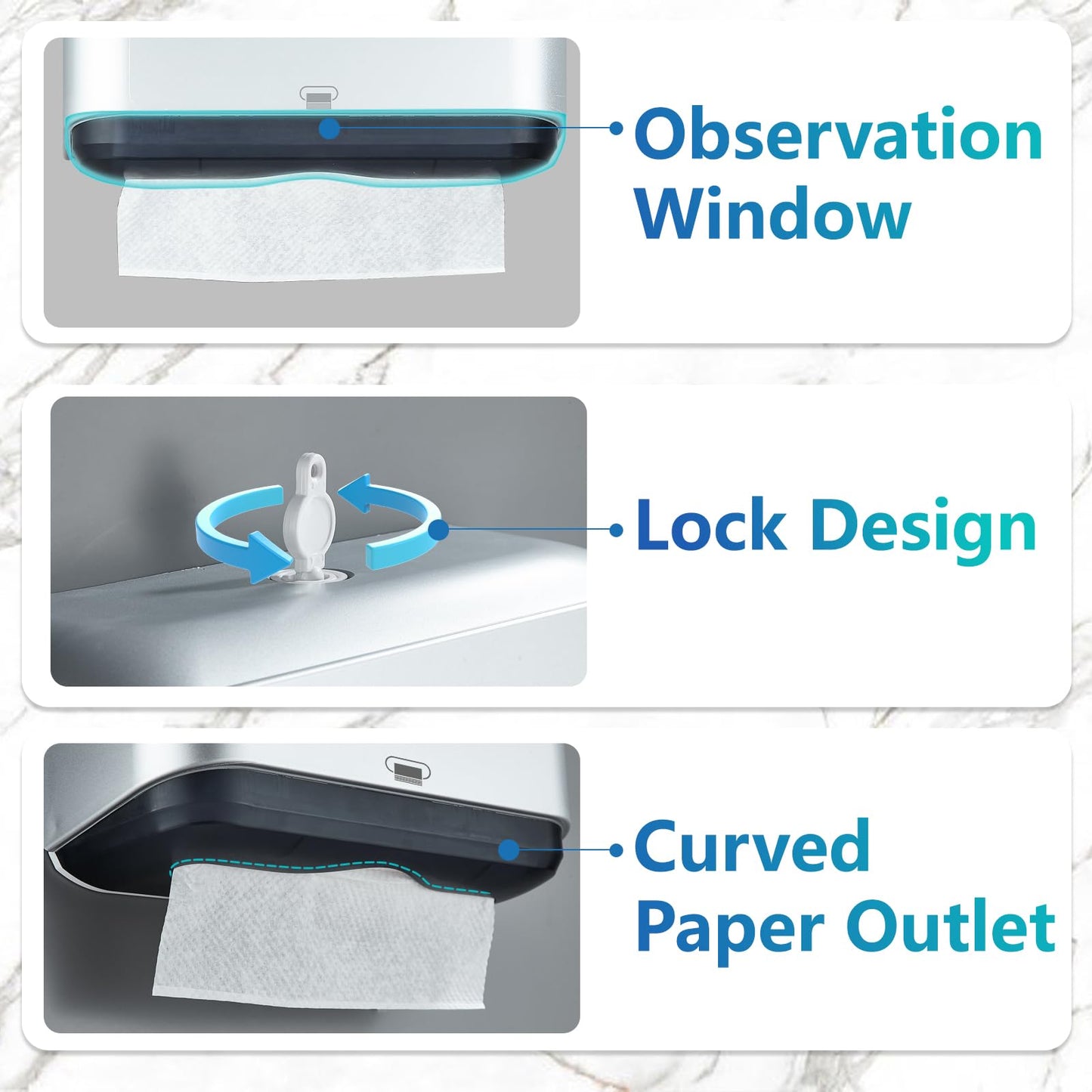 Trifold Hand Towel Dispenser for Bathroom - C Fold Paper Towel Dispenser Wall Mount with No-Hole Adhesive Installation, Compact 200 Sheets Large Capacity for Home, Apartment & RV