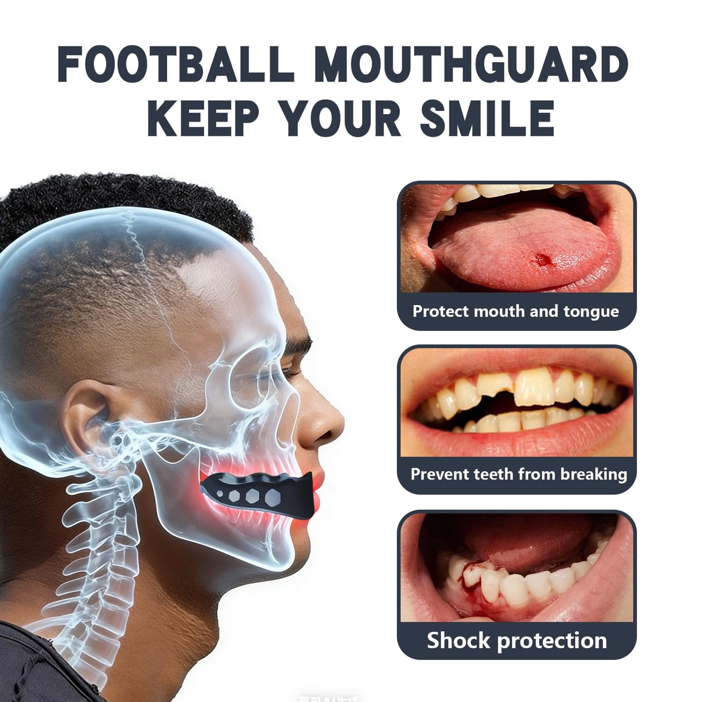 Shinseedl 2 Pack Youth Football Mouth Guard with Strap and Case, Adults Sports Mouthguard Mouth Pieces for Football, Boxing, Basketball, Rugby, Hockey, Lacrosse, MMA, Wrestling, Soccer (Youth)