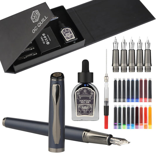 GC QUILL Calligraphy Fountain Pen Set - Includes 5 Nibs, Ink Bottle, Ink Refill Converter and 18 Cartridges, Fancy Pen for Women Men Gift - MU-25