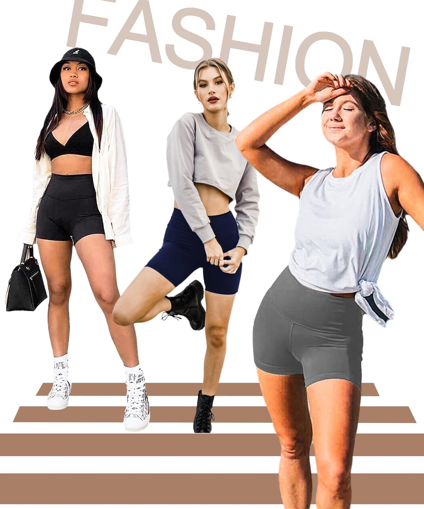FULLSOFT 3 Pack High Waisted Biker Shorts for Women 5" Black Workout Yoga Athletic Spandex Womens Gym Shorts Running Dance Casual Home Outdoors Swim Shorts Gifts(Black,Dark Grey,Navy Blue,2XL-3XL)