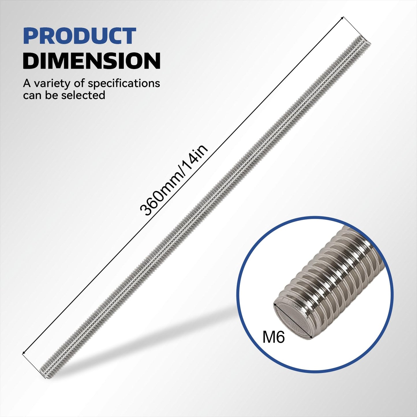 Arwnnklo 4 Pcs 304 Stainless Steel M6 Fully Threaded Rod,14"(360mm) Long Threaded Rod,Right Hand Threads，with Nuts (4, M6x360mm)