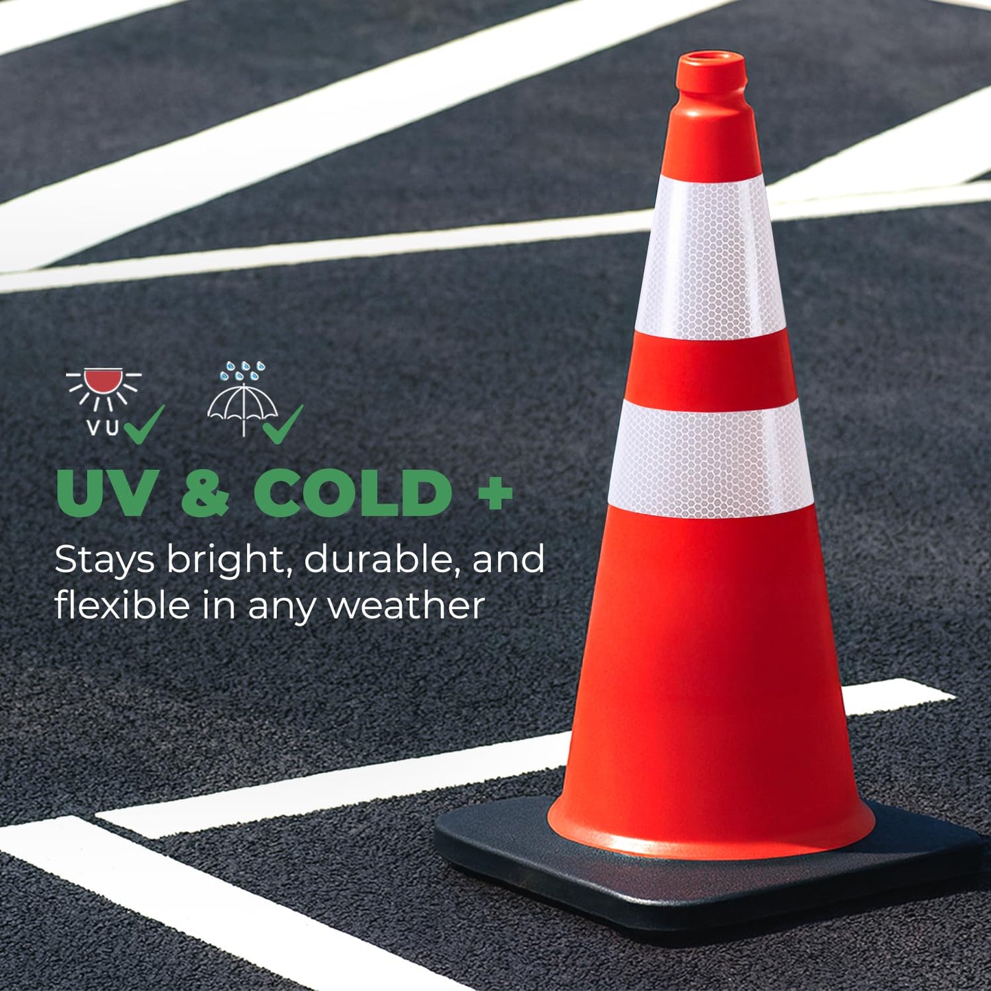 EconoHome 28-Inch Tall, 8-Pack Reflective Traffic Cones - 5.3 lbs Weighted Orange Safety Cones for Parking Lot, Traffic Control, Construction, Road Safety - Heavy Duty Square Base, Flexible PVC