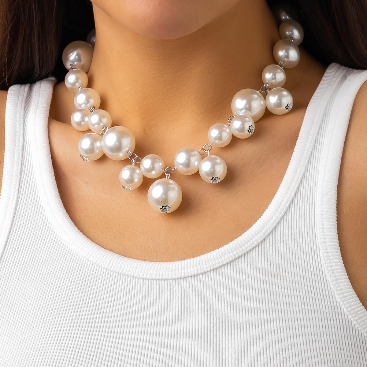 Large Pearl Necklace for Women,Dainty Gold Big Pearl Choker Necklace for Prom Wedding Bridal Bridesmaid Jewelry Gifts (Chunky Pearls)
