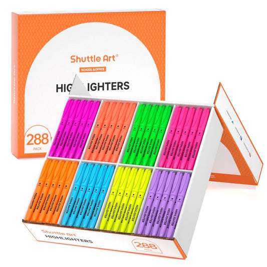 Shuttle Art 288 Pack Highlighters, Highlighters Assorted Colors Set, 8 Bright Colors Chisel Tip Dry-Quickly Non-Toxic Highlighter Markers Bulk for Adults Highlighting in Home School Office