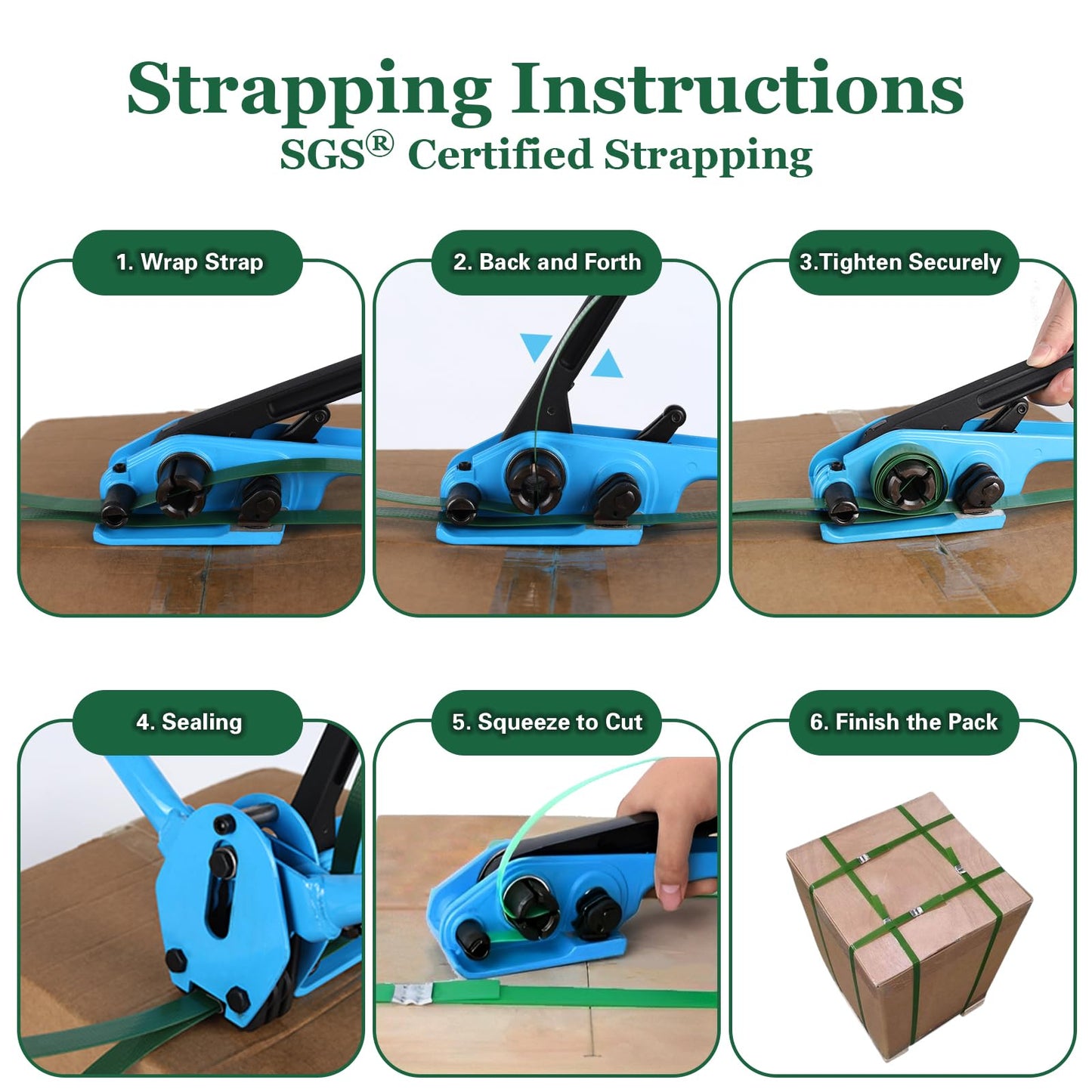 WCM Strapping Banding Strapping Kit, Pallet Strapping Kit, Packaging Banding Tool with 5/8" Width, 1000' Length Polyester Strapping Coil Roll and Dispenser Box – Heavy Duty Certified 1200 lbs Break