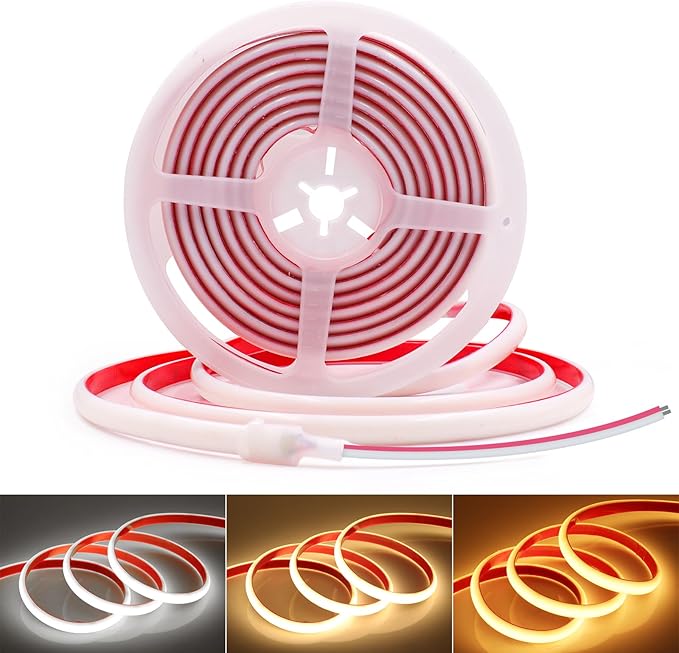 KISUFU COB LED Strip Light 12V Neon Light Strip 320Leds/M IP68 Waterproof Flexible LED Lights for Cabinet Engineering Home Outdoor DIY Lighting (Power Supply Not Included),2M,White
