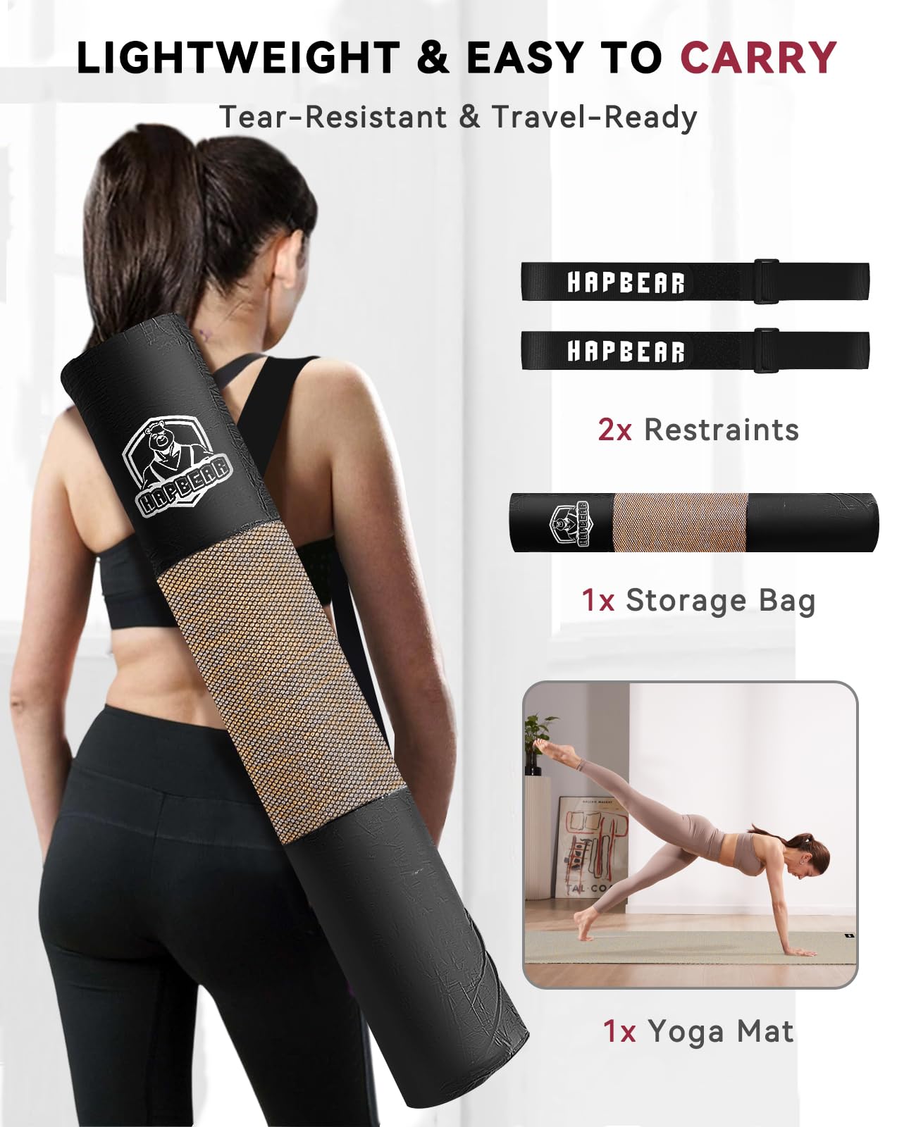 HAPBEAR Extra Large Yoga Mat 84''x30''- 1/4'' Thick Natural Linen, Non-Slip Tear-Resistant for Yoga, Meditation, Pilates, Floor Exercises with Free Carrying Bag