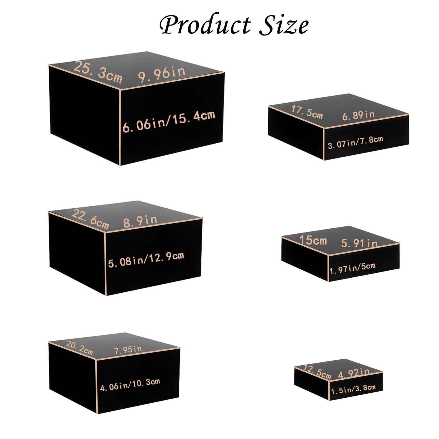 ihomecooker Metal Buffet Risers,6PCS Food Risers for Buffet Table 5in to 10in Display Stand for Catering Dessert Matte black Cube Boxes Nesting Risers with Hollow Bottoms