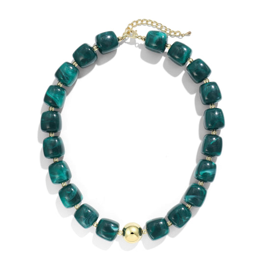 BREPINE Ink Green Chunky Necklaces for Women Multicolored Large Square Resin Beads Necklace Trendy Bold Statement Beaded Summer Candy jelly Vacation Choker