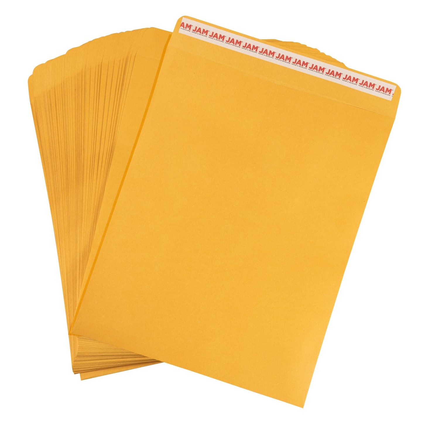 JAM PAPER 11 1/2 x 14 1/2 Open End Catalog Commercial Envelopes with Peel and Seal Closure - Brown Kraft Manila - 50/Pack