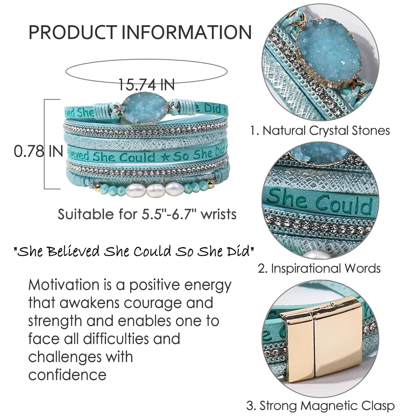 Artilady Leather Wrap Bracelet for Women - Handmade Clasp Bangle Bracelet with Pearl Beads Crystal Wristbands Jewelry Gift for Ladies and Mother