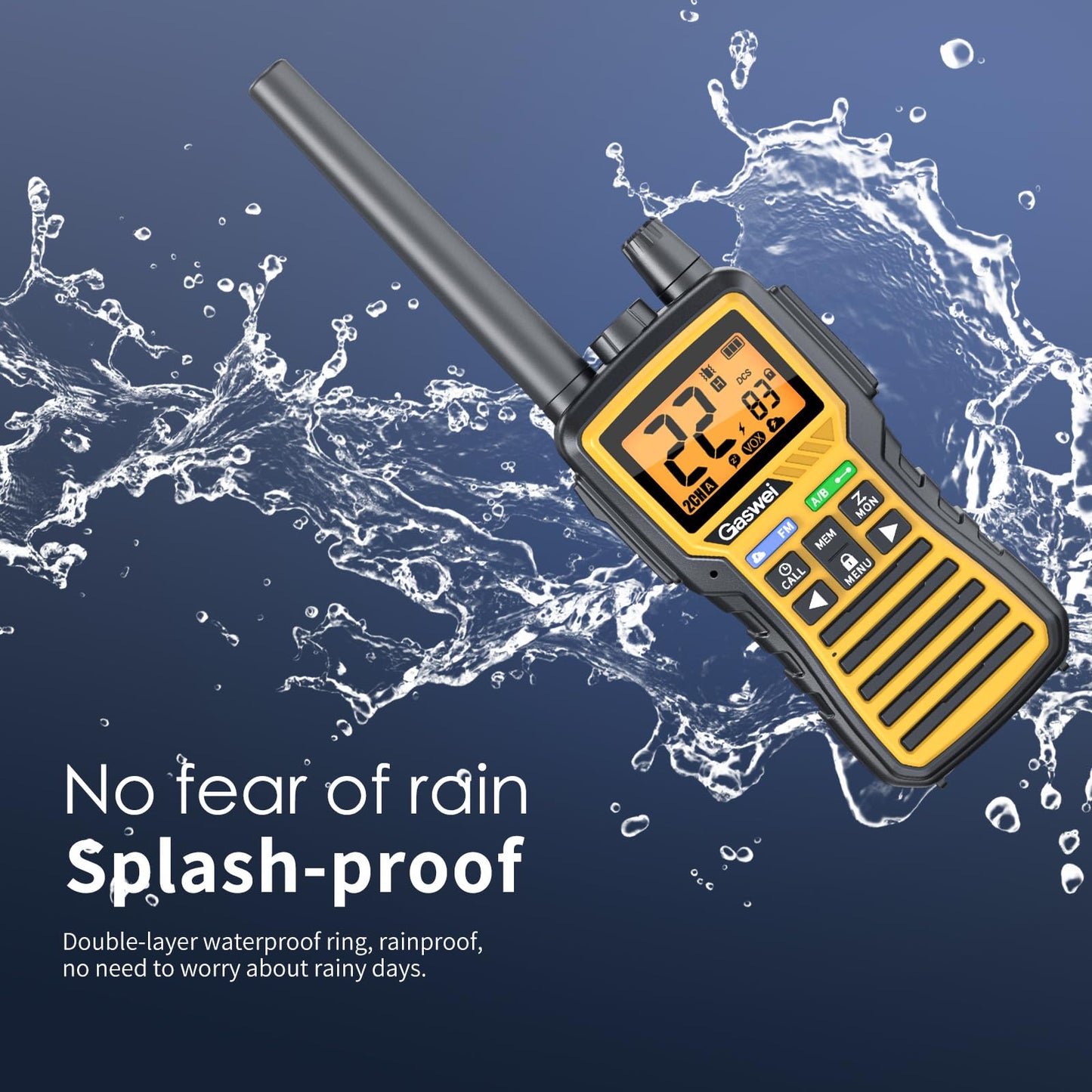 Gaswei GU1 Long Range Walkie Talkies, 2 Way Radio Walkie Talkie with Flashlingts, 60 Channels & 121 Privacy Codes, NOAA Weather Alert, VOX, FM Radio, SOS for Job Site, Hiking, Camping (Yellow)