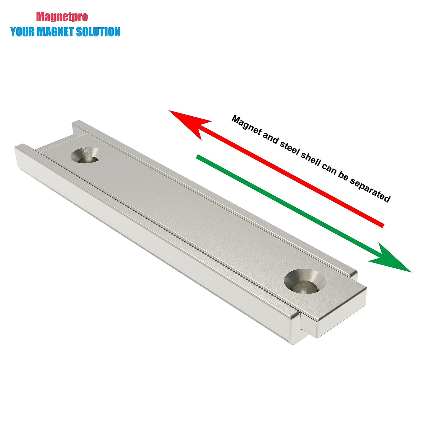 Magnetpro Rectangular Magnets 70 LB Force Size 2.36" x 0.53" x 0.20" with Counterparts and Countersunk Hole, Household and Industrial Pot Magnet with Screws Pack of 6