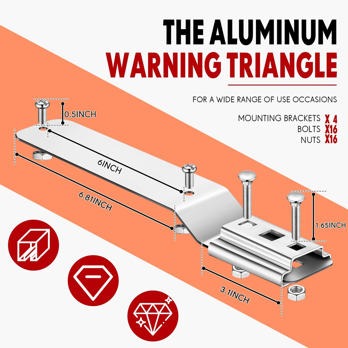 Yaocom 4 Sets Slow Moving Vehicle Sign with Mounting Bracket, 14 x 16 Inch Aluminum Triangle SMV Warning Reflective Sign, up to 7 Years Outdoor Use for Tractor, Golf Cart, ATV, UTV