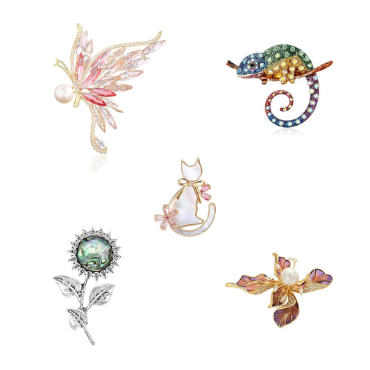 Flower and Animal Brooch Set Gift Box for Women Rhinestone Zircon Flower and Animal Pin Birthday Holiday Gift for Wife Girlfriend Mother