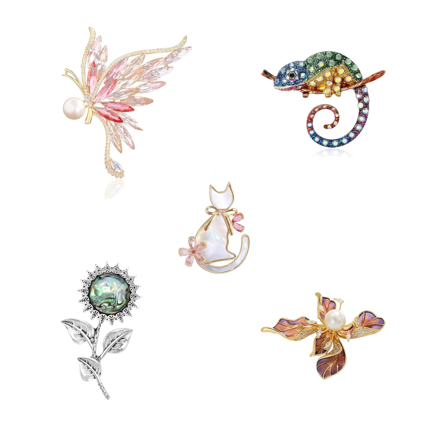 Animal and Flower Brooch Set Gift Box for Women Rhinestone Zircon Animal and Flower Pin Birthday Holiday Gift for Wife Girlfriend Mother