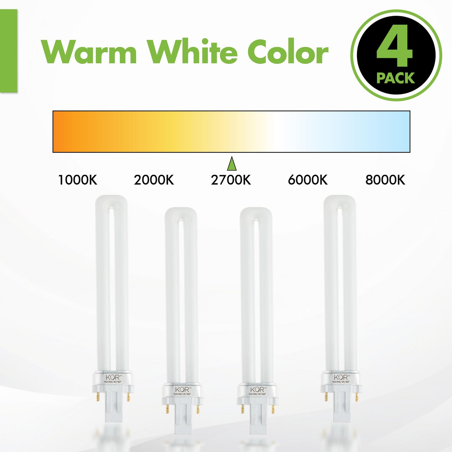 KOR (4 Pack) PL13S/27/ECO - Compact Fluorescent Plug-in - 13 Watt - 120 Volt - T4-2-Pin (GX23) - 2,700 Kelvin (Soft White)