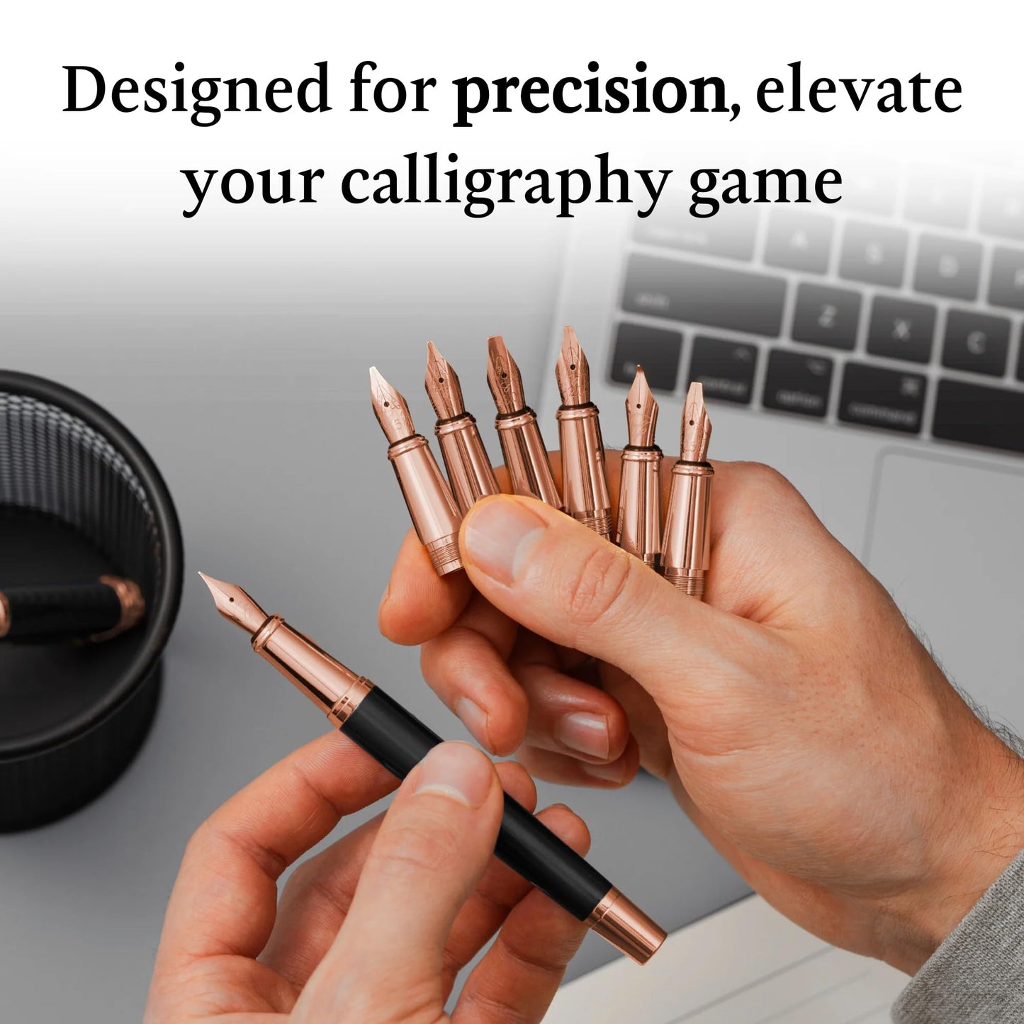 Ellington Pens Luxury Calligraphy Set - Premium Fountain Pen with 6 Nibs, 50 ml Black Ink Bottle, 6 Cartridges, Converter, Elegant Gift Box – Perfect for Drawing, Writing, Gifting (Midnight Rose)