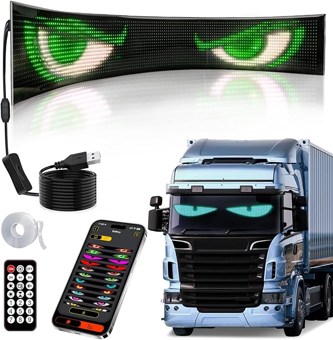 Large LED Devil Eye Lights for Windshield 69"x7.5" [Advanced Chip, 100% Synced Dual Screen] Programmable Custom Big LED Cat Eyes Display for Truck/Golf Cart Window with Remote & APP Control