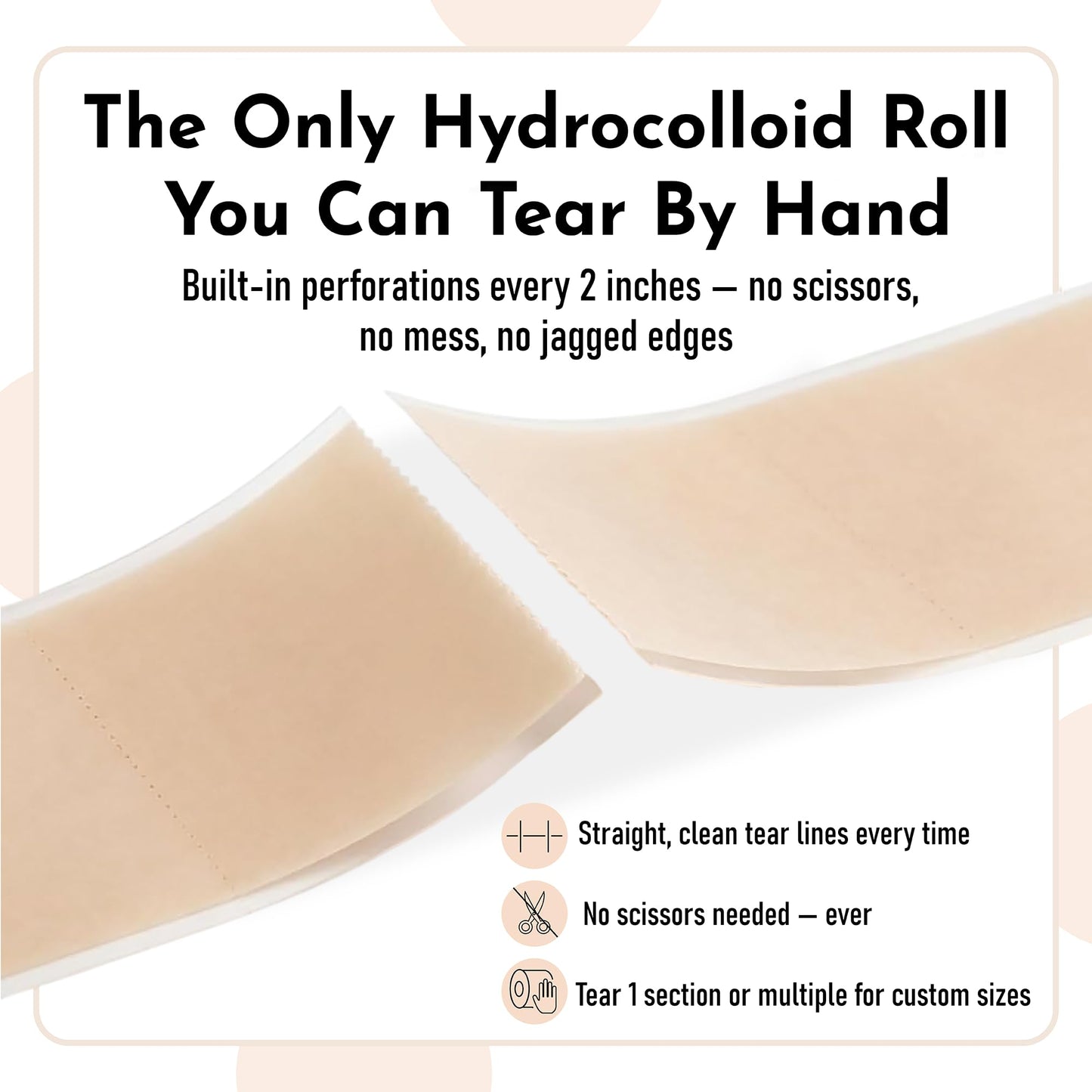 Extra Large Hydrocolloid Roll 2” x 20ft with Easy-Tear Perforations + 120 Precut Pimple Patches – Hydrocolloid Bandage Tape, Ultra Absorbent, Water Proof, Wound Care, Hydrocolloid Dressing