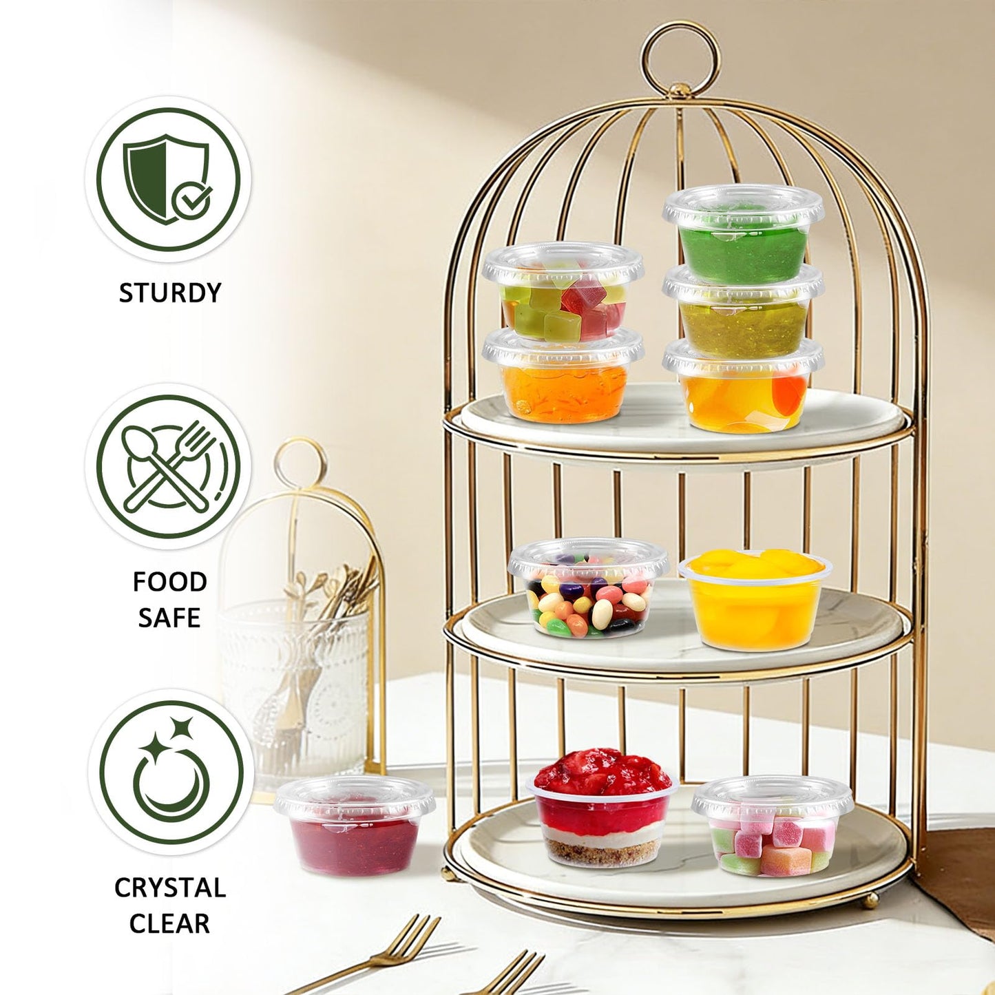 Huifany 400 sets 2 oz Disposable Plastic Portion Cups with Lids, Sturdy Jello Shot Cups, Souffle Cups, Clear Plastic Containers with Lids for Salad Dressing,Condiment and Dipping Sauce