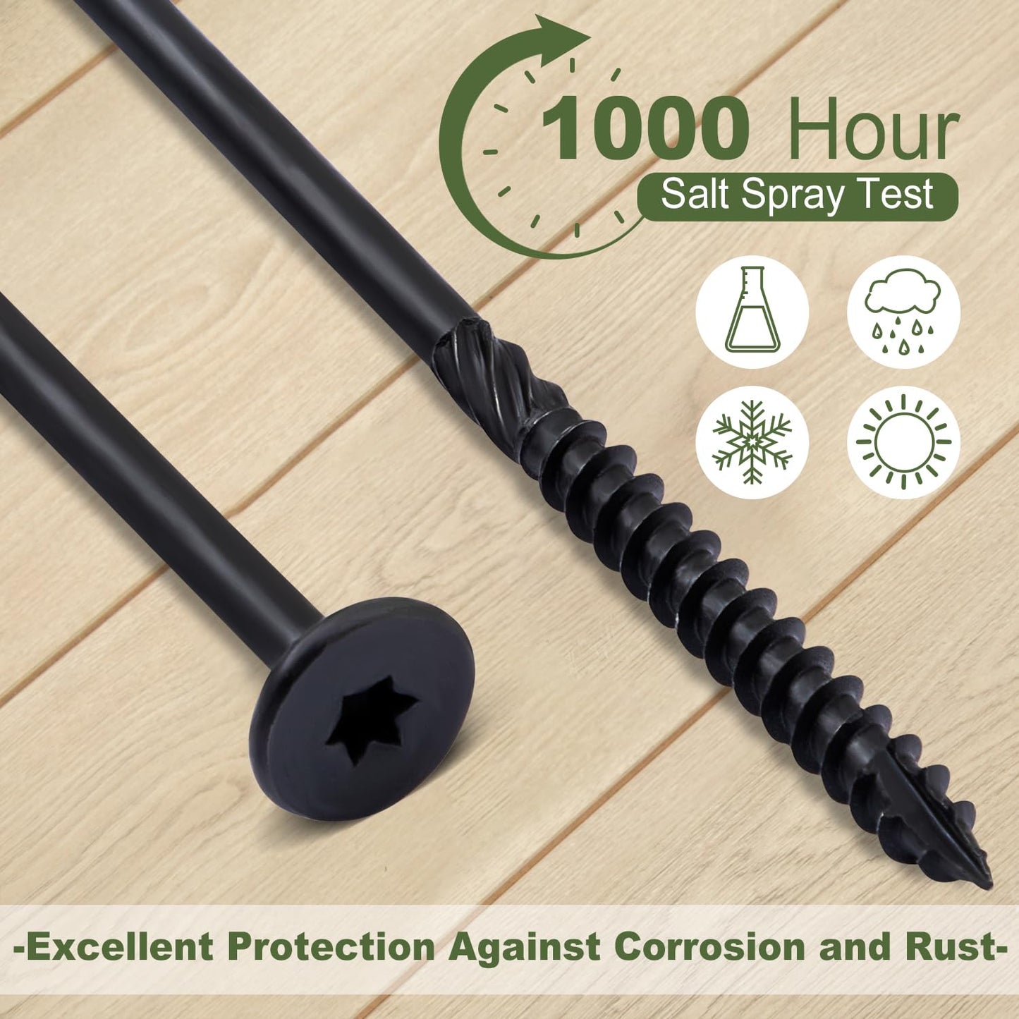 LIONMAX Structural Wood Lag Screws #14 x 6 Inch, 100-PCS, Heavy Duty Exterior Construction Screw, Rust Resistant Coated for Deck/Timber/Landscape, Flat Head Star Drive, T30 Bit Included, Black