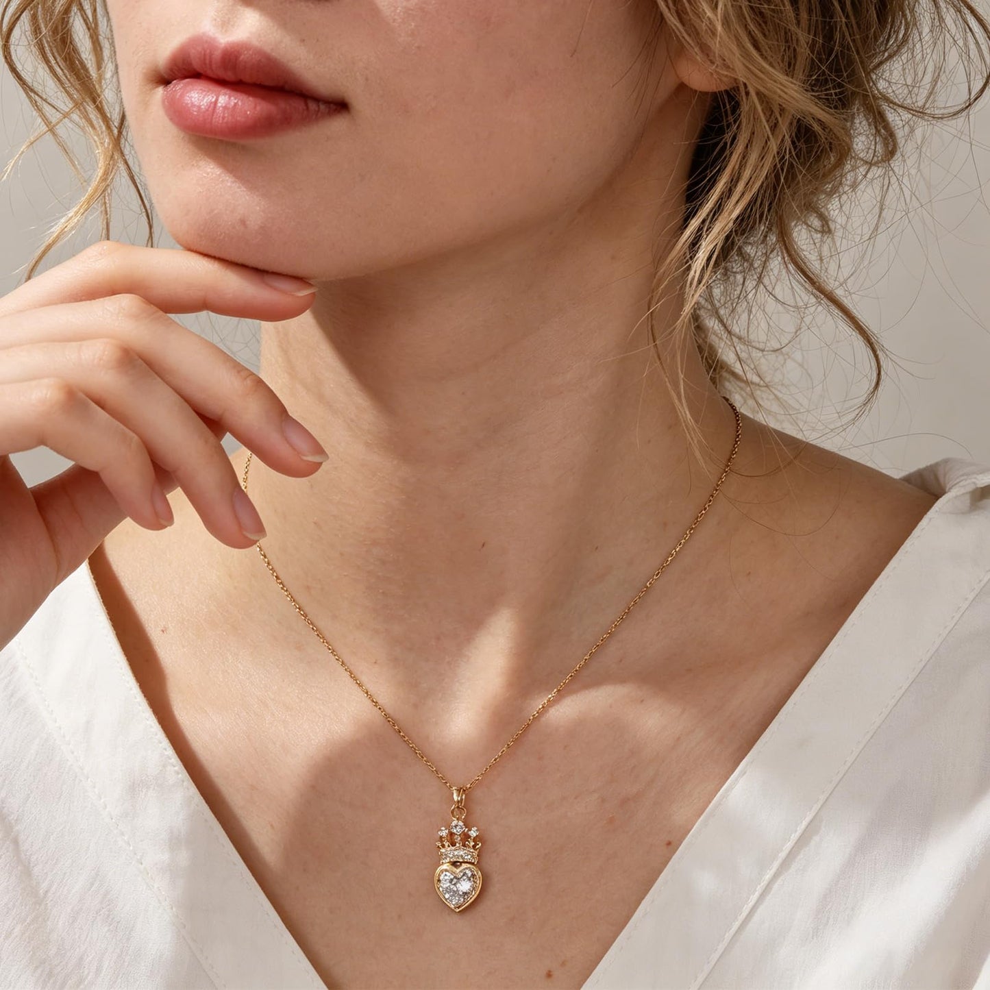 crataly CZ Crown Heart Necklace For Women-Gold Plated Princess Diamond Necklaces For Valentines Day Mother's Day Christmas Birthday Gifts