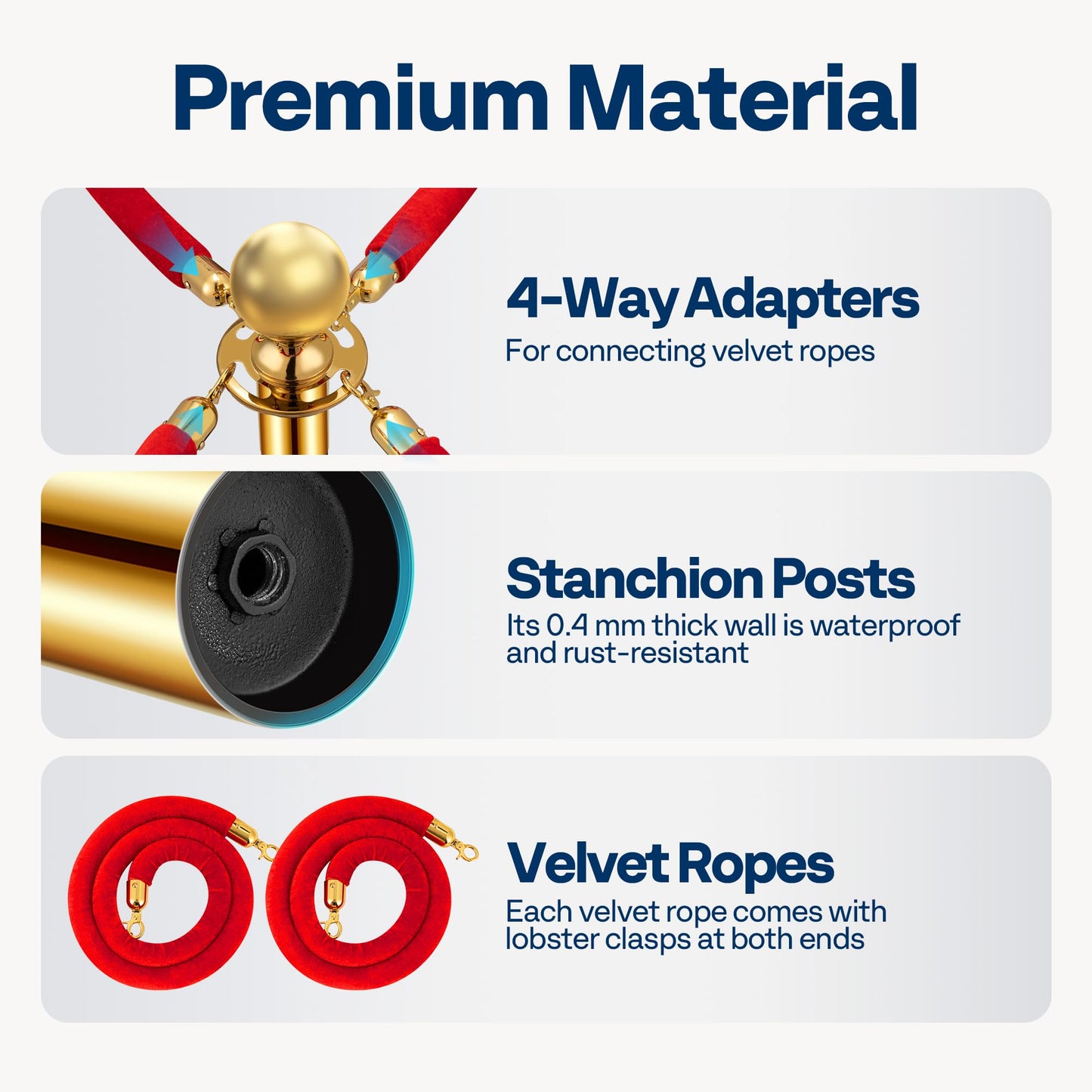 VIVOHOME Stanchions and Velvet Ropes 4PCS, Water-Fillable Base with Stainless Steel Post, 5 Feet Velvet Ropes and Posts, Crowd Control Barriers, Red Carpet Runner Poles for Party Supplies
