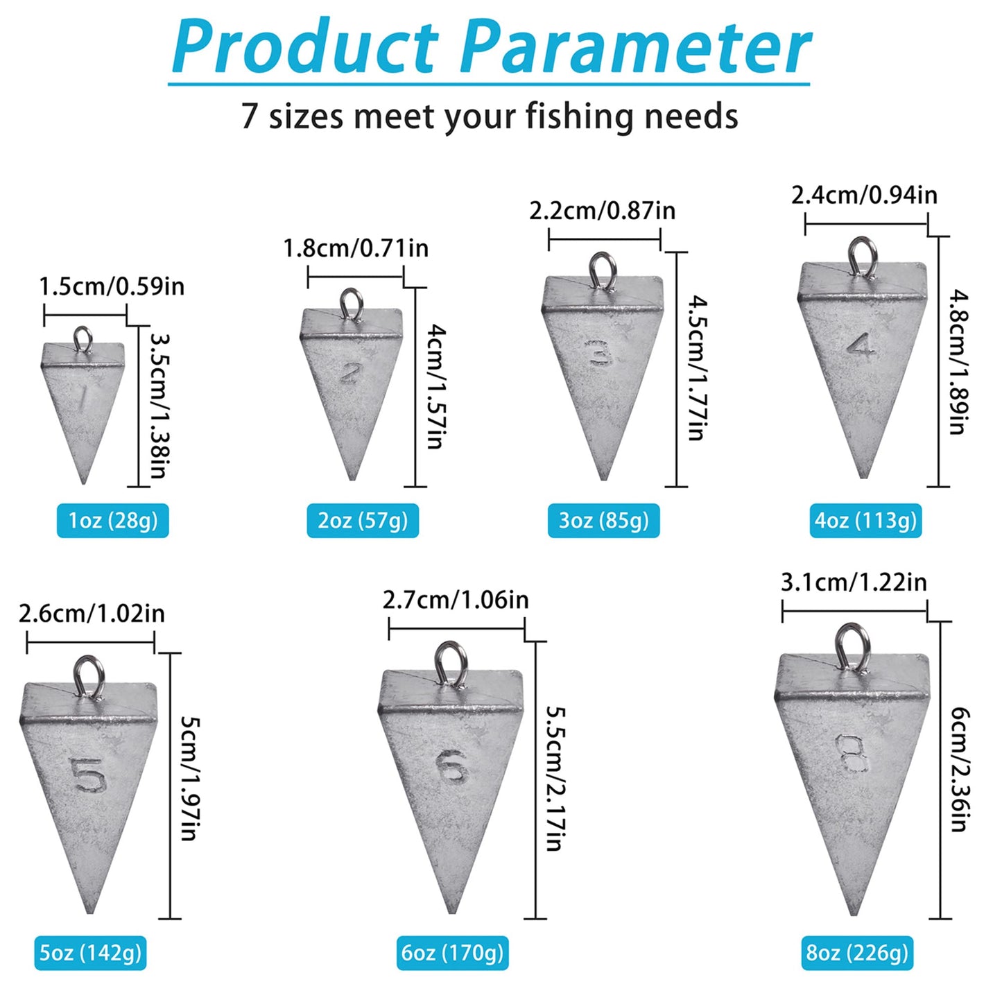 Pyramid Sinkers Fishing Weights Sinkers Saltwater Surf Fishing Weights Bullet Sinkers for Ocean Saltwater Fishing Gear Tackle 1oz 2oz 3oz 4oz 5oz 6oz 8oz