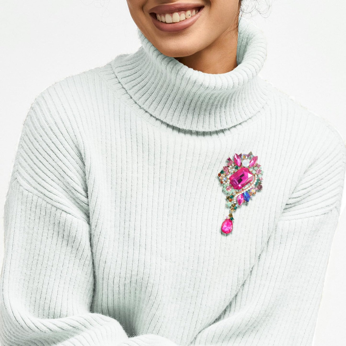 YOQUCOL Retro Rose Red Austrian Crystal Big Brooch Pin for Women Large Flower Water Drop Shape Brooches Lapel Pins for Sweater,Coat Dress Accessories -106